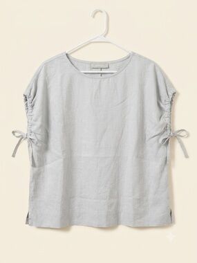 Everlane 100% Linen Cinch Sleeve Drawstring Top Light Blue (Small)